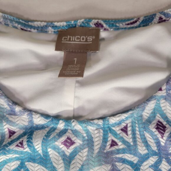 Chicos Sleeveless Summer Lightweight Geometric Print A-Line Dress Size 1/M - Picture 3 of 6